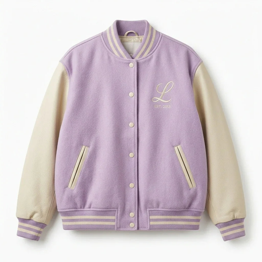 Oversized Varsity Jacket – Lilac Cream Academy Edition by DesignMyVarsity