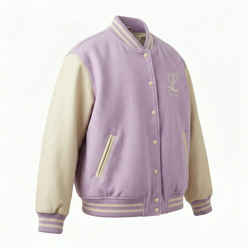 Oversized Varsity Jacket – Lilac Cream Academy Edition by DesignMyVarsity
