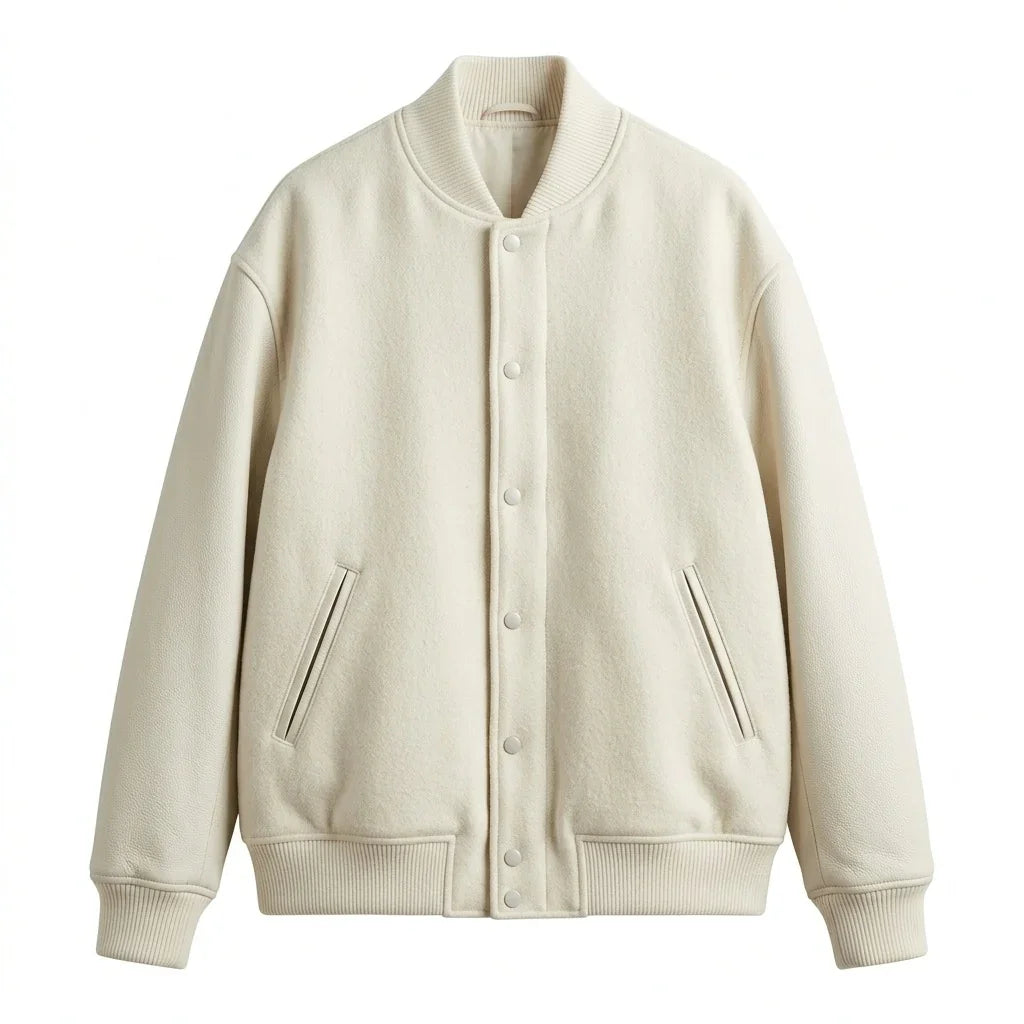 Oversized Cream Varsity Jacket – Minimal Essential by DesignMyVarsity