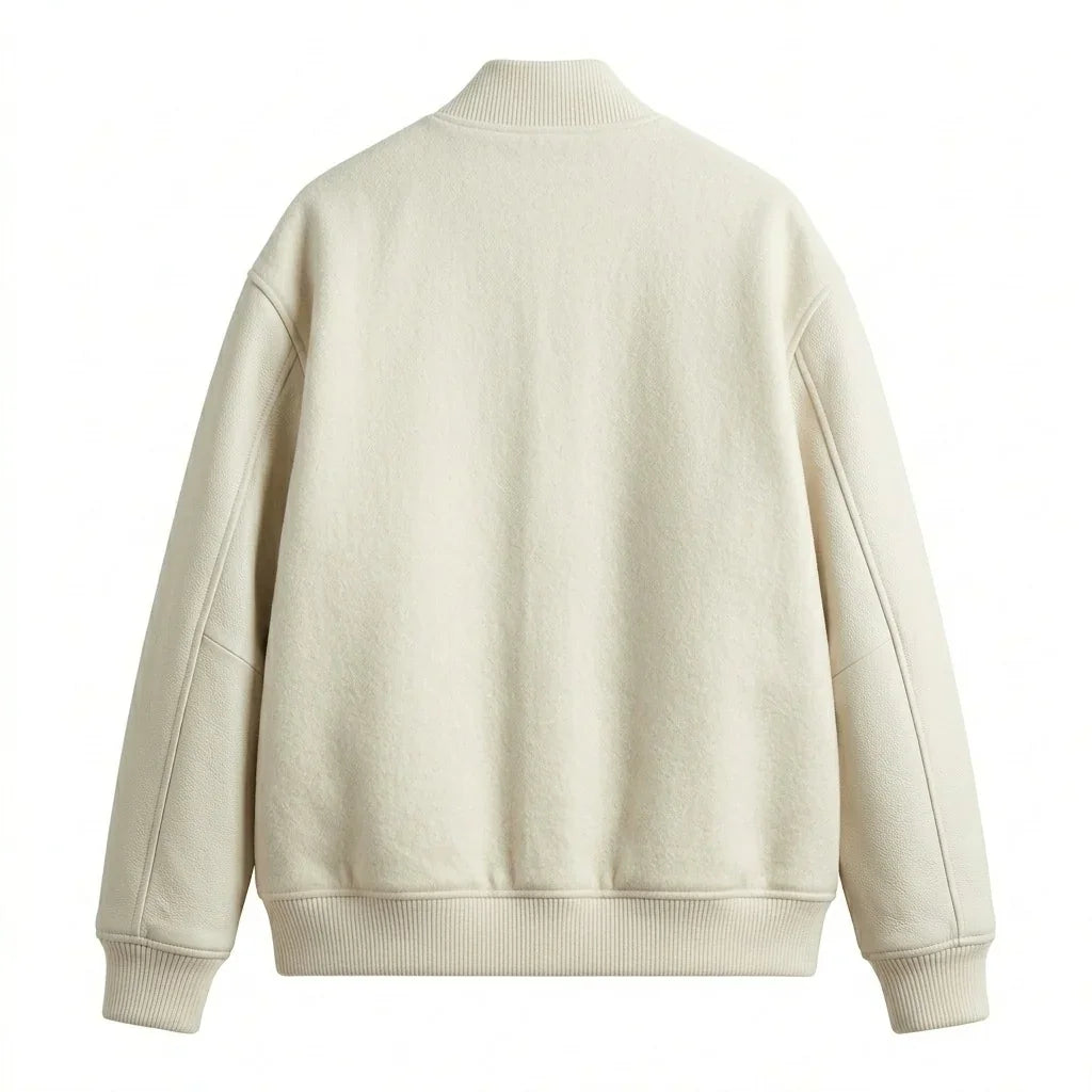 Oversized Cream Varsity Jacket – Minimal Essential by DesignMyVarsity