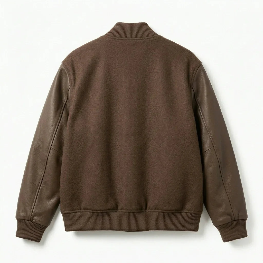 Oversized Brown Varsity Jacket – Premium Minimal Leather Sleeve by DesignMyVarsity