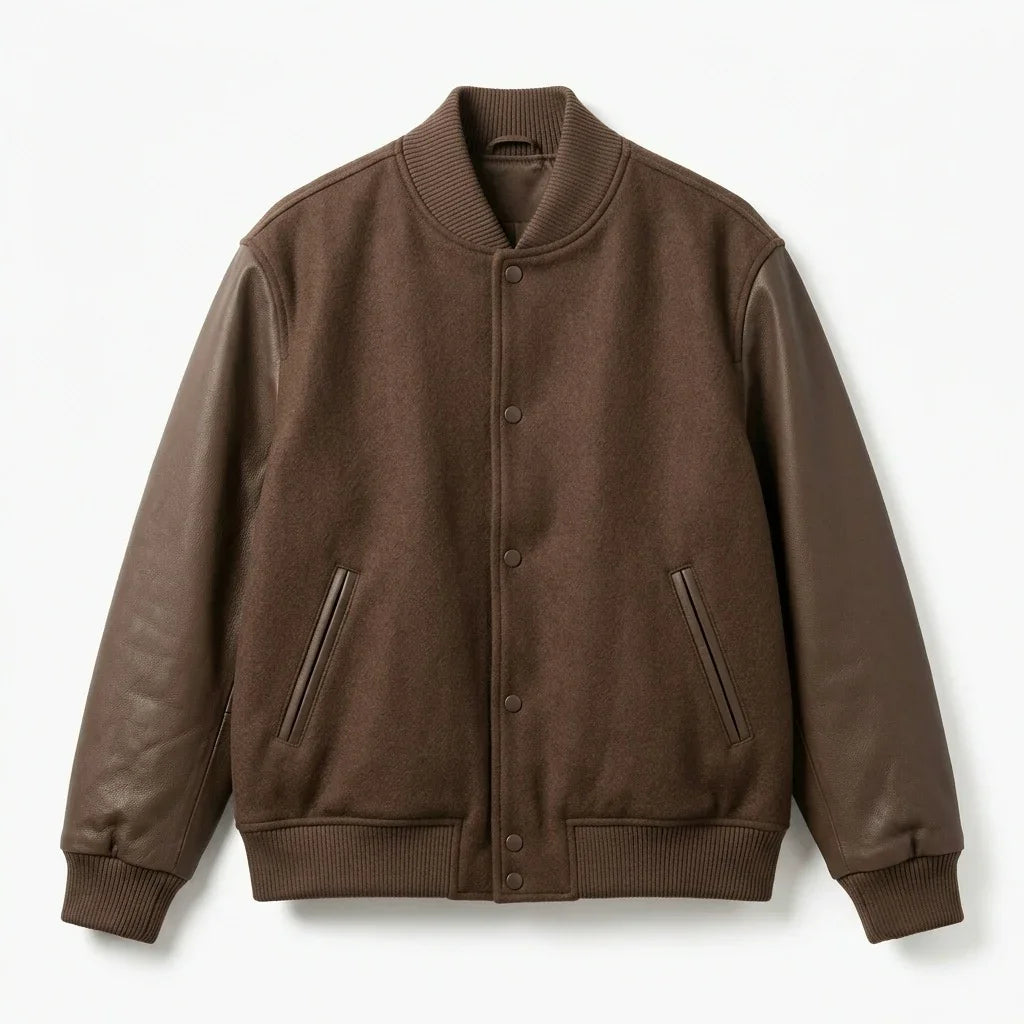 Oversized Brown Varsity Jacket – Premium Minimal Leather Sleeve by DesignMyVarsity