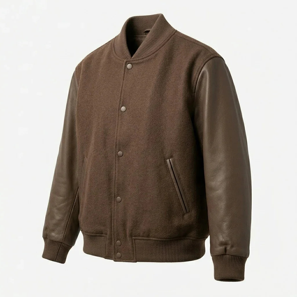 Oversized Brown Varsity Jacket – Premium Minimal Leather Sleeve by DesignMyVarsity