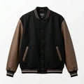 Black Oversized Varsity Jacket with Brown Leather Sleeves by DesignMyVarsity