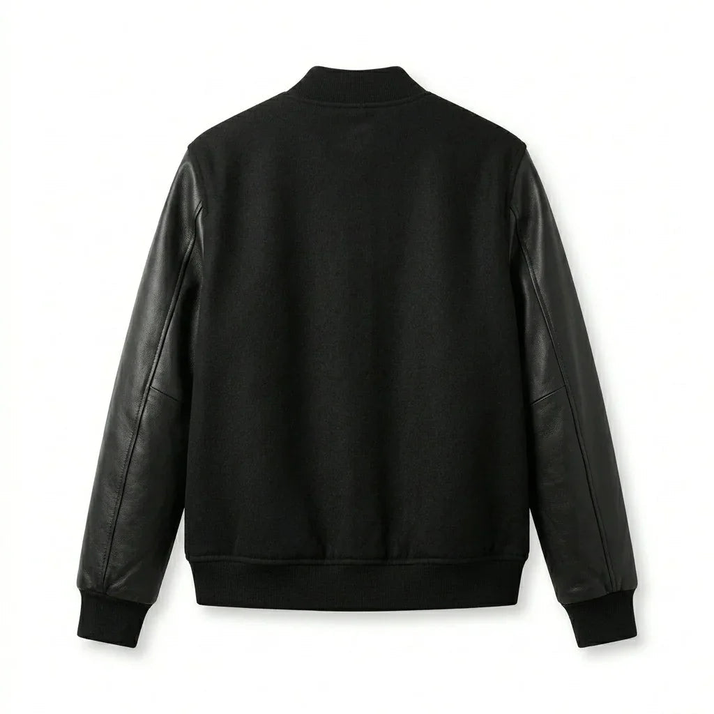 All Black Oversized Varsity Jacket – Minimal Leather Sleeve by DesignMyVarsity