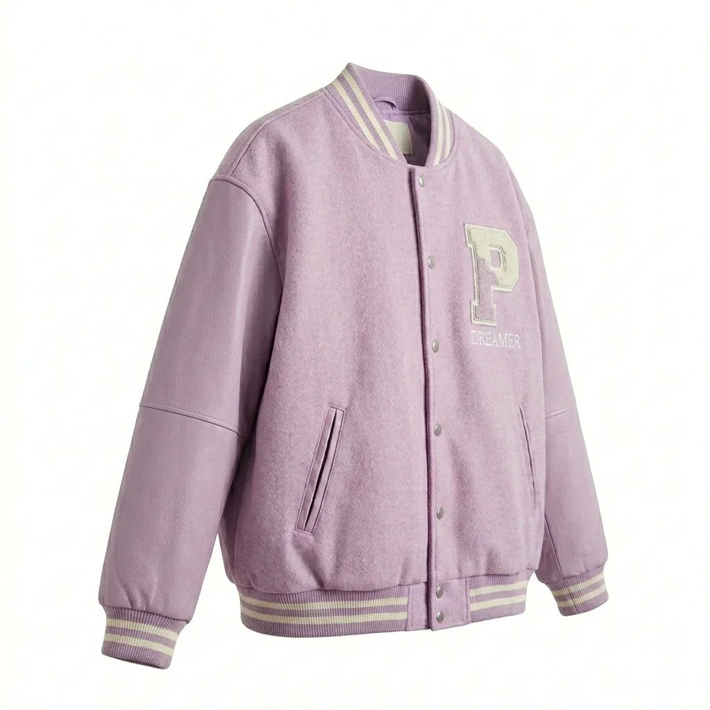 Lavender Oversized Varsity Jacket – Dreamer Letterman Jacket by DesignMyVarsity