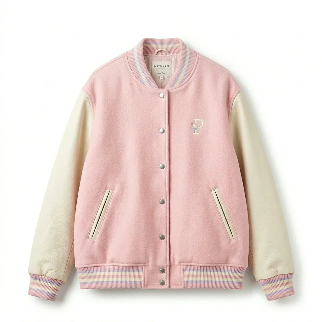 Pink Oversized Varsity Jacket – Pastel Letterman Jacket by DesignMyVarsity