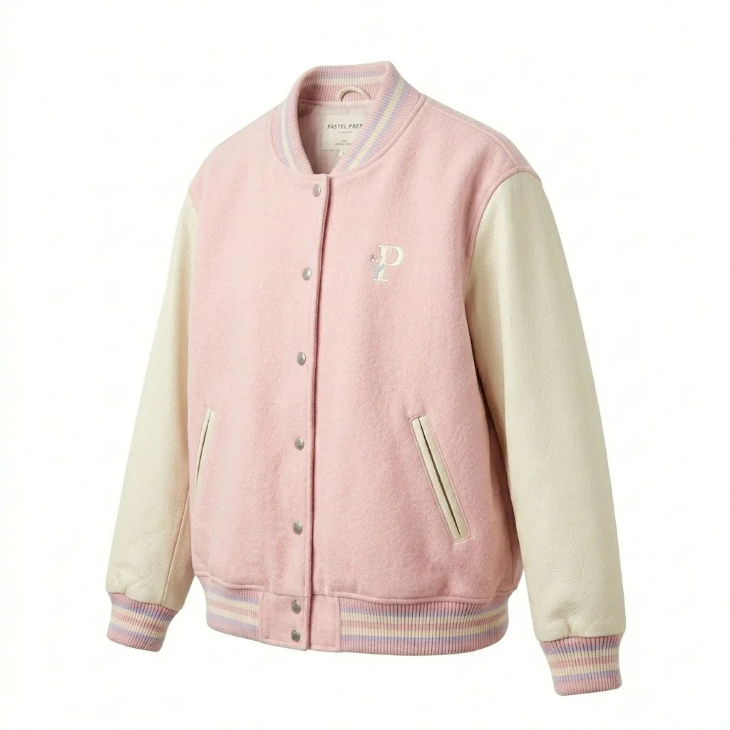 Pink Oversized Varsity Jacket – Pastel Letterman Jacket by DesignMyVarsity
