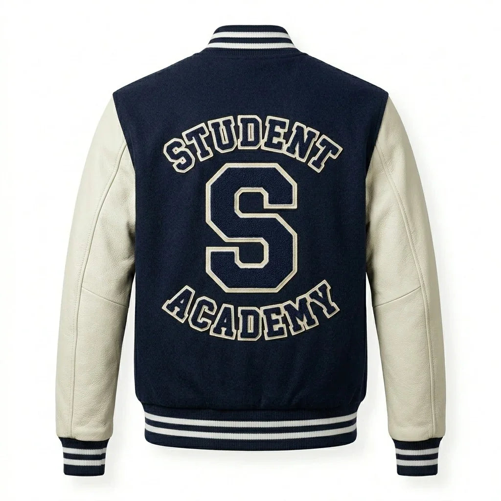 Navy Blue Varsity Jacket – Student Academy Letterman Jacket by DesignMyVarsity