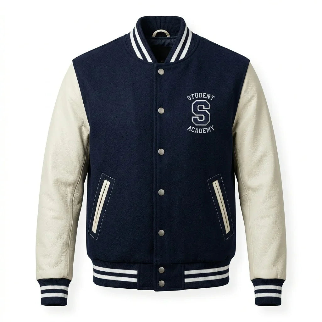 Navy Blue Varsity Jacket – Student Academy Letterman Jacket by DesignMyVarsity
