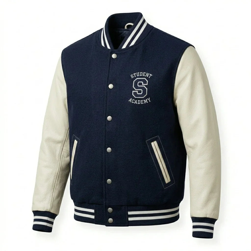 Navy Blue Varsity Jacket – Student Academy Letterman Jacket by DesignMyVarsity