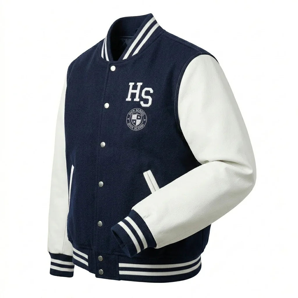 Navy Blue Varsity Jacket – HS Minimal Letterman Jacket by DesignMyVarsity