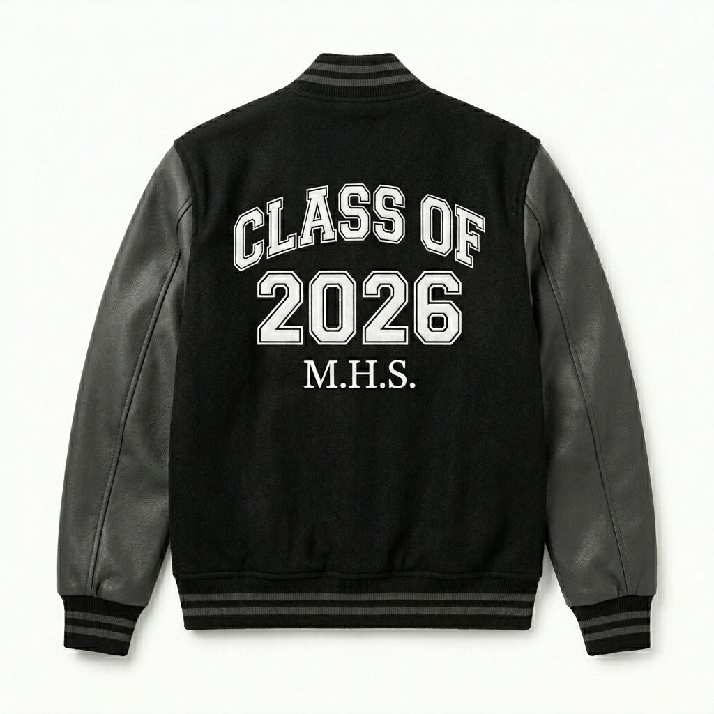 Custom Varsity Jacket "Class of 2026" - Premium Quality Black and Grey by DesignMyVarsity