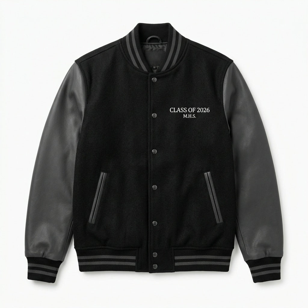 Custom Varsity Jacket "Class of 2026" - Premium Quality Black and Grey by DesignMyVarsity
