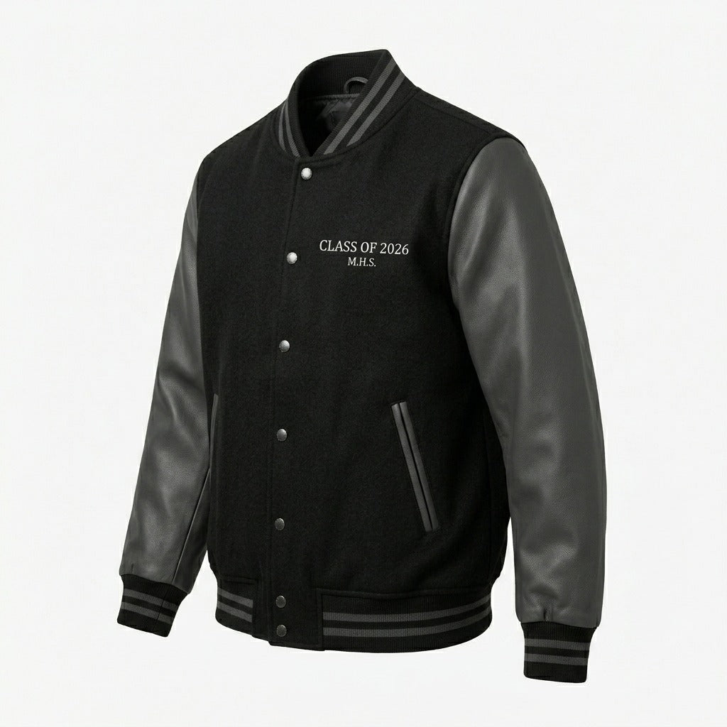 Custom Varsity Jacket "Class of 2026" - Premium Quality Black and Grey by DesignMyVarsity