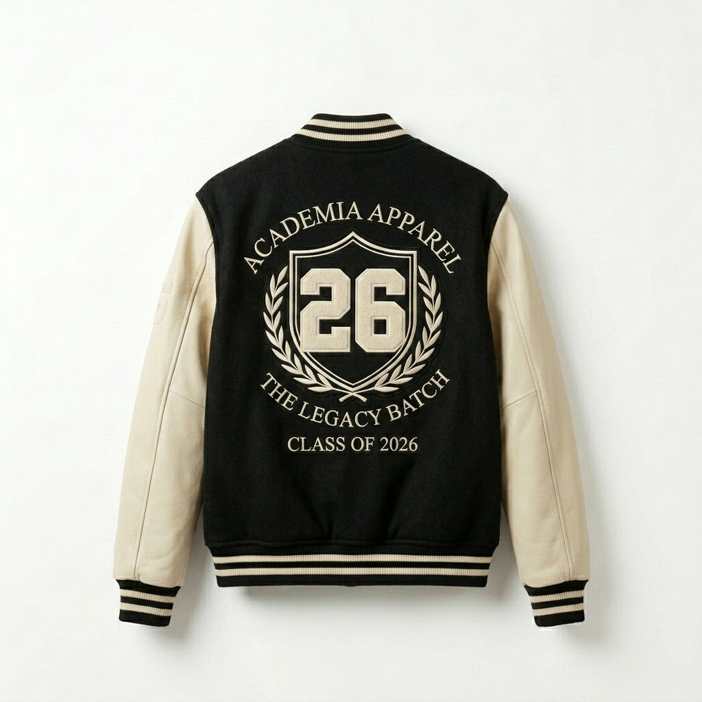 Academia Apparel Varsity Jacket “Class of 2026” - Premium Black and Beige by DesignMyVarsity
