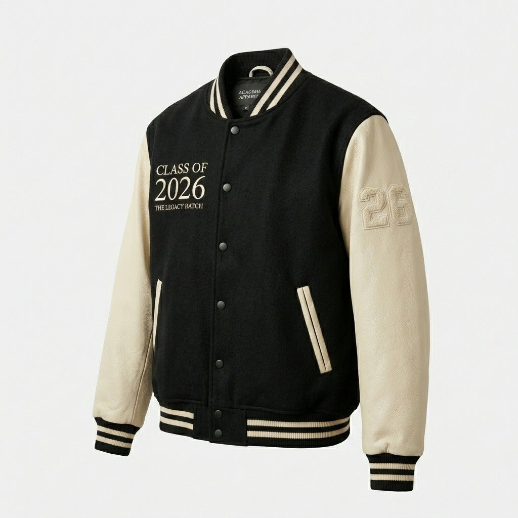Academia Apparel Varsity Jacket “Class of 2026” - Premium Black and Beige by DesignMyVarsity