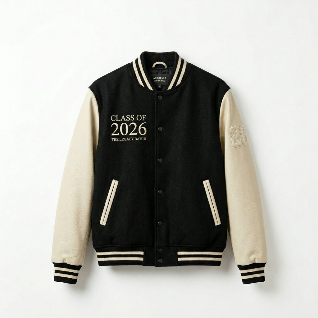Academia Apparel Varsity Jacket “Class of 2026” - Premium Black and Beige by DesignMyVarsity