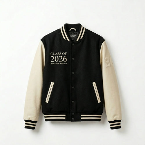 Academia Apparel Varsity Jacket “Class of 2026” - Premium Black and Beige by DesignMyVarsity