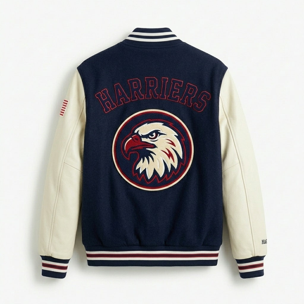 Harriers Hartford Varsity Jacket Navy & Cream Letterman Jacket by DesignMyVarsity
