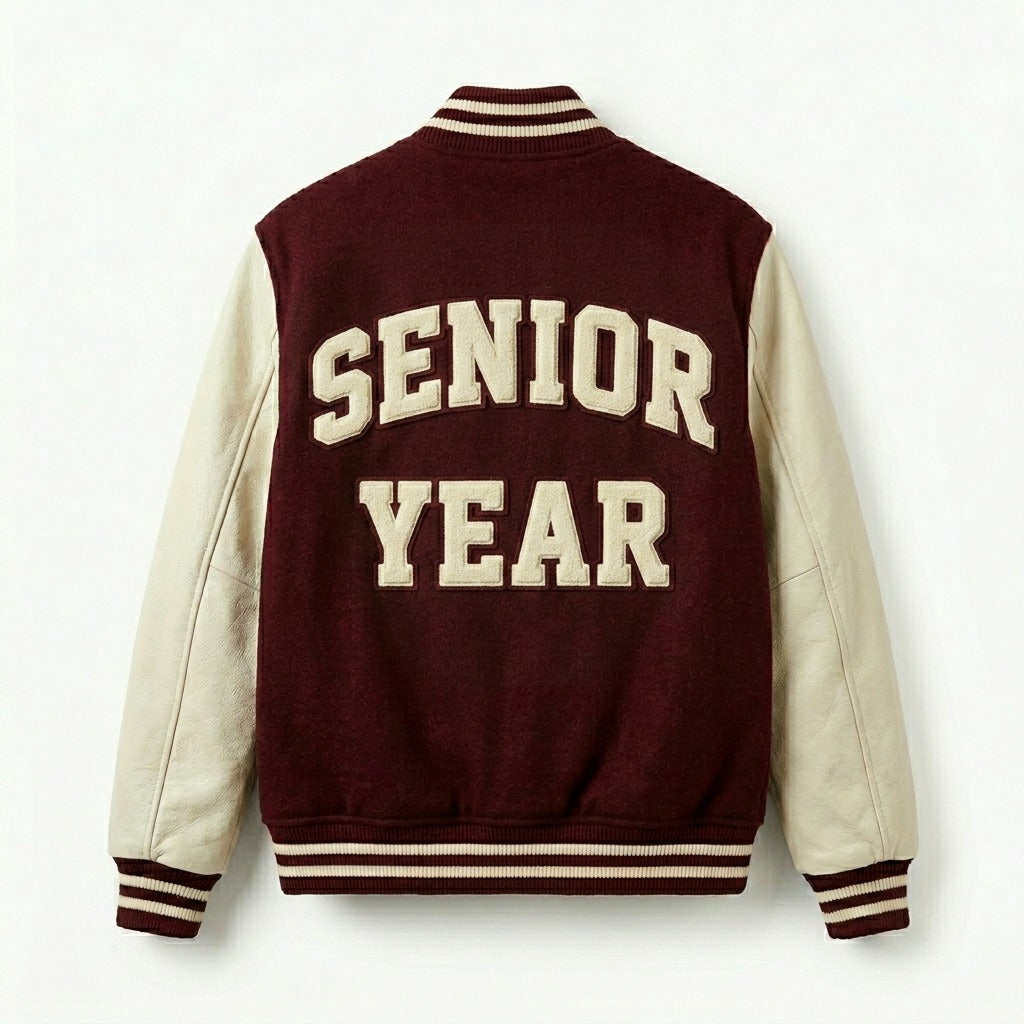 Senior Year Varsity Jacket Burgundy & Cream Letterman Jacket by DesignMyVarsity