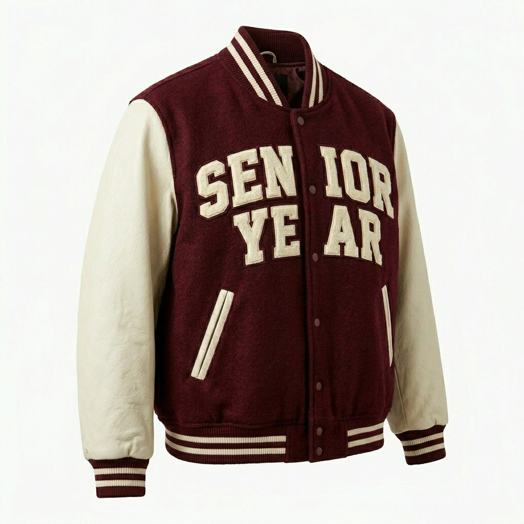 Senior Year Varsity Jacket Burgundy & Cream Letterman Jacket by DesignMyVarsity