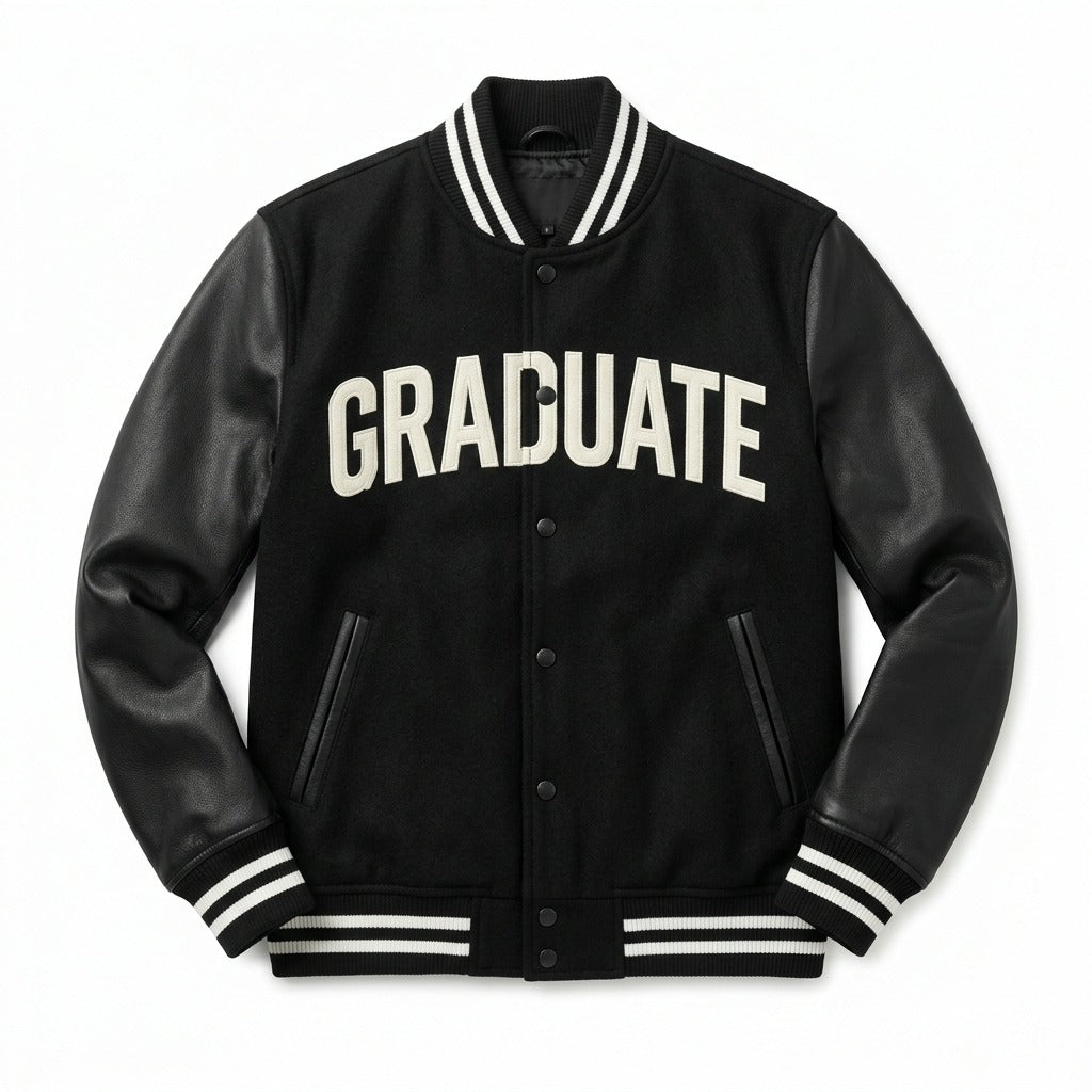 Graduate Varsity Jacket Black & Leather Letterman Jacket by DesignMyVarsity