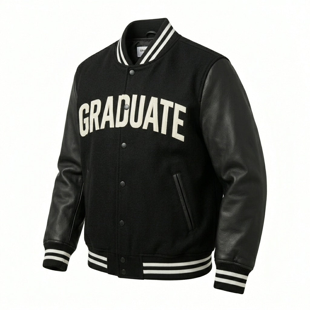 Graduate Varsity Jacket Black & Leather Letterman Jacket by DesignMyVarsity
