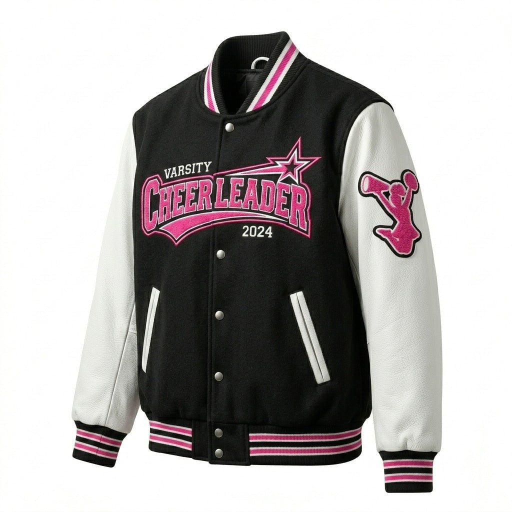 Cheerleader Varsity Jacket Black & White Letterman Jacket by DesignMyVarsity