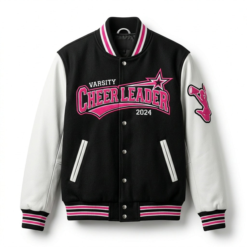 Cheerleader Varsity Jacket Black & White Letterman Jacket by DesignMyVarsity