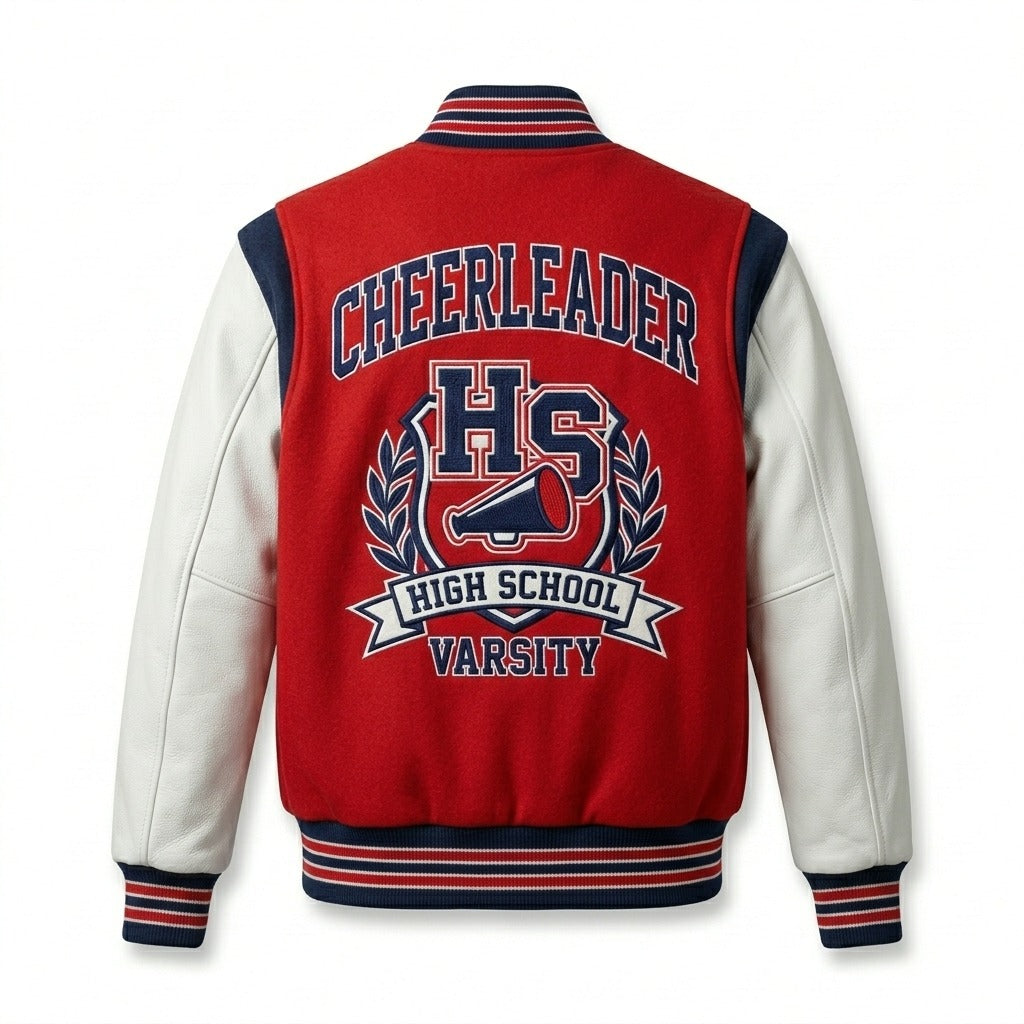 Cheerleader High School Varsity Jacket Red & White Letterman Jacket by DesignMyVarsity