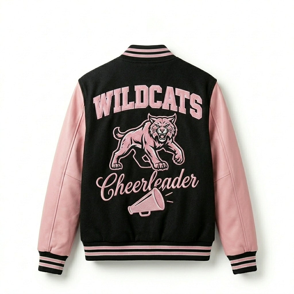 Wildcats Cheerleader Varsity Jacket Black & Pink Letterman Jacket by DesignMyVarsity