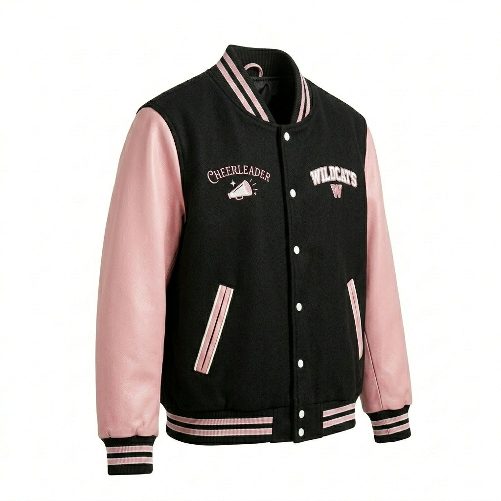 Wildcats Cheerleader Varsity Jacket Black & Pink Letterman Jacket by DesignMyVarsity