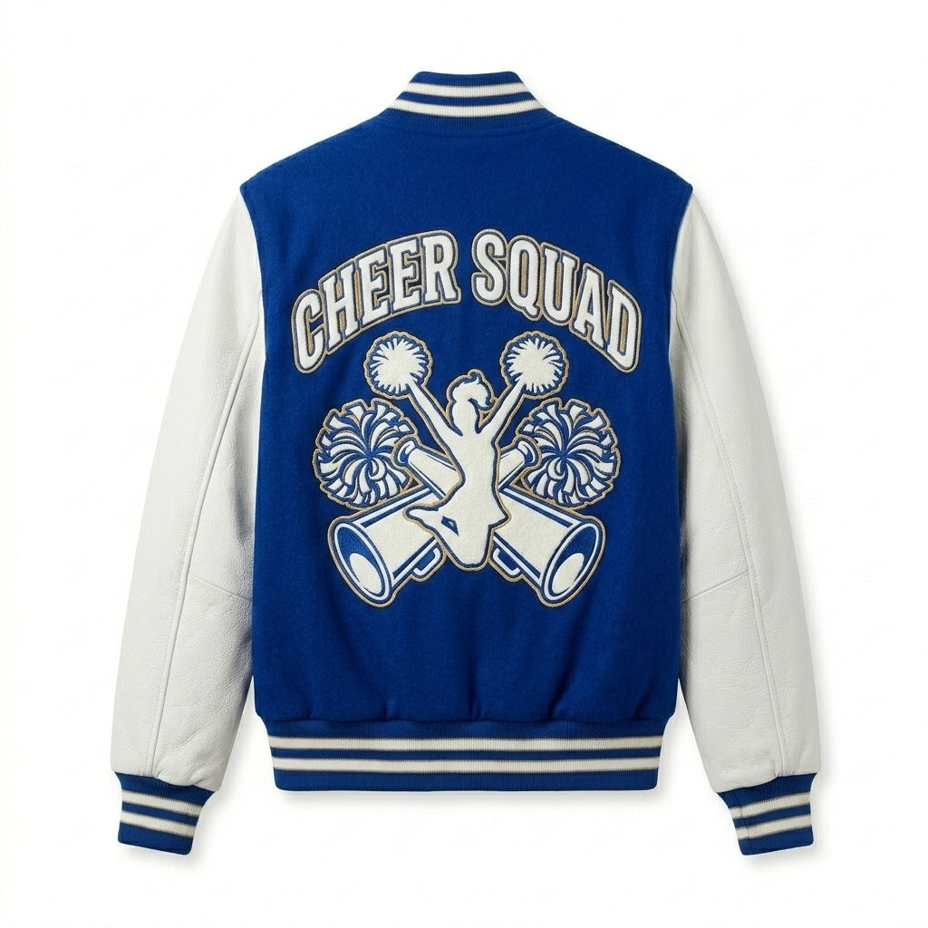 Cheer Squad Varsity Jacket Blue & White Letterman Jacket by DesignMyVarsity