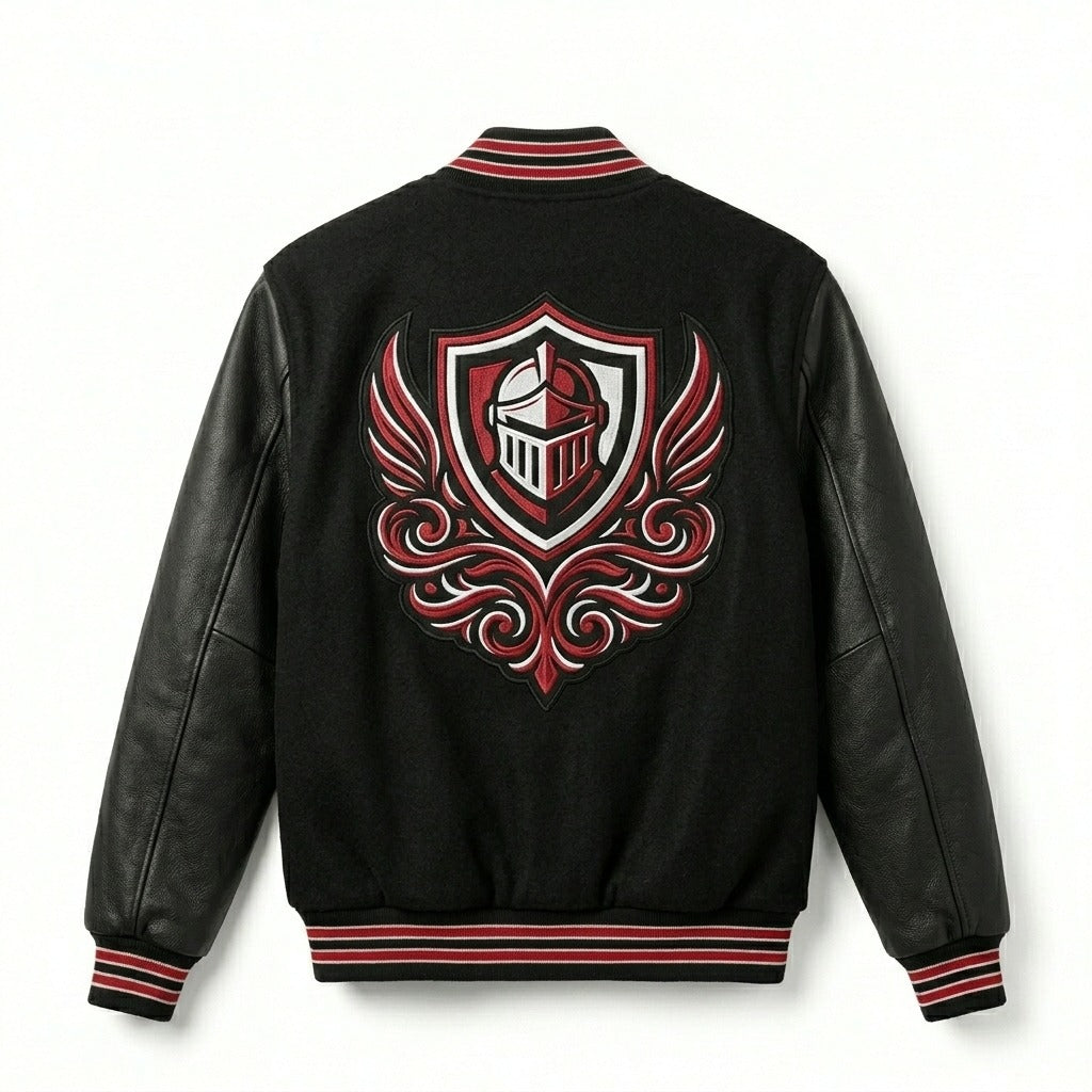 Knights Athletics Varsity Jacket Black & Leather Letterman Jacket by DesignMyVarsity