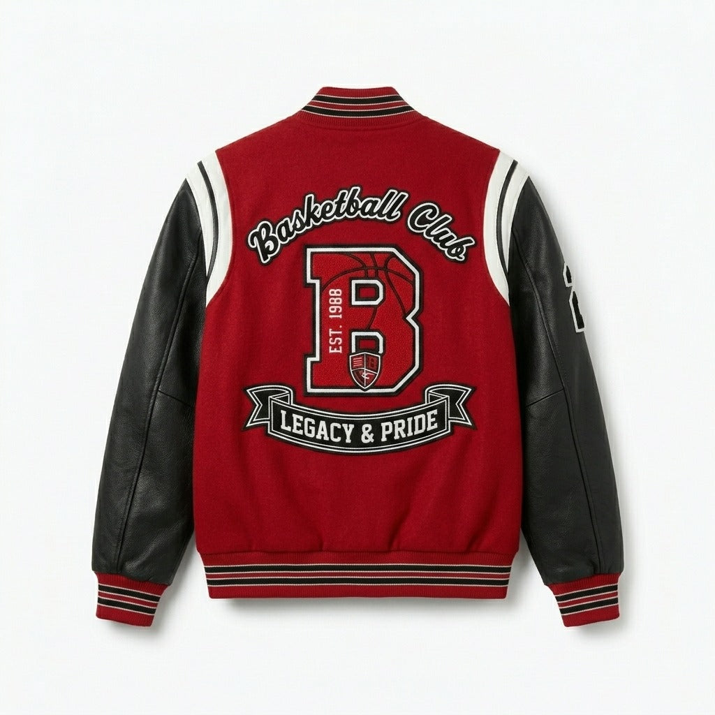 Basketball Club Varsity Jacket Red & Black Letterman Jacket by DesignMyVarsity