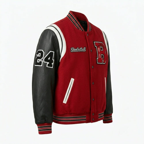 Basketball Club Varsity Jacket Red & Black Letterman Jacket by DesignMyVarsity