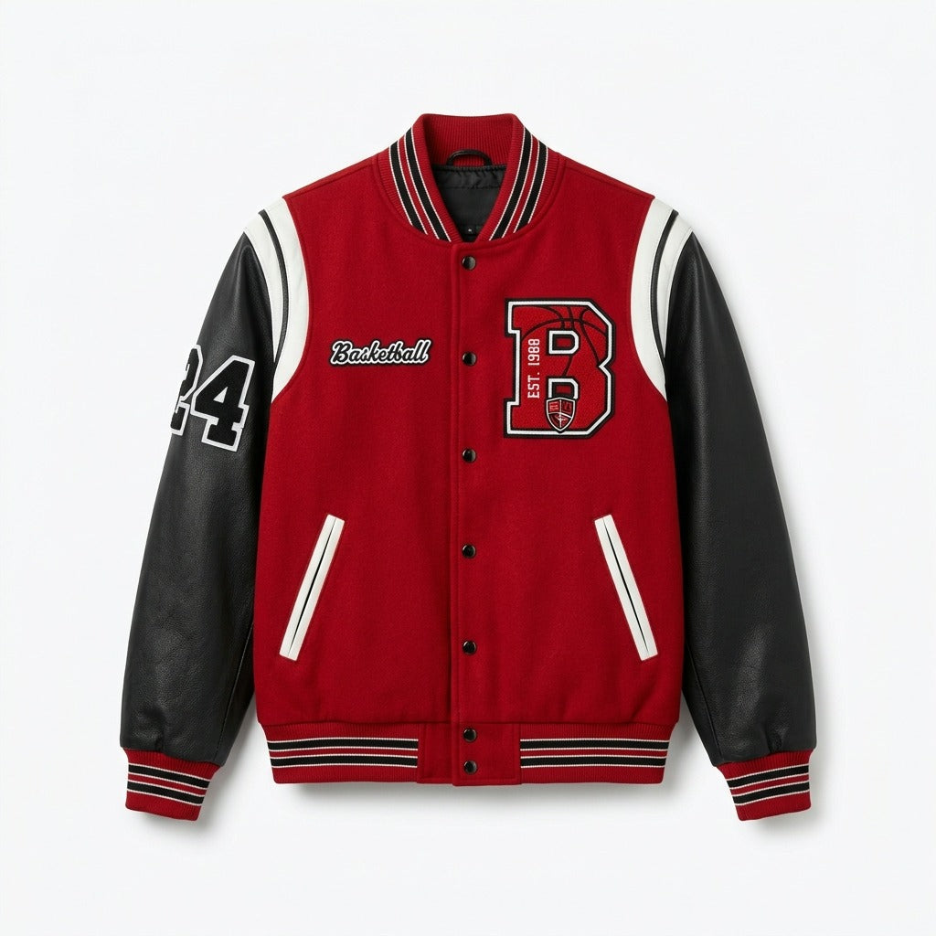 Basketball Club Varsity Jacket Red & Black Letterman Jacket by DesignMyVarsity