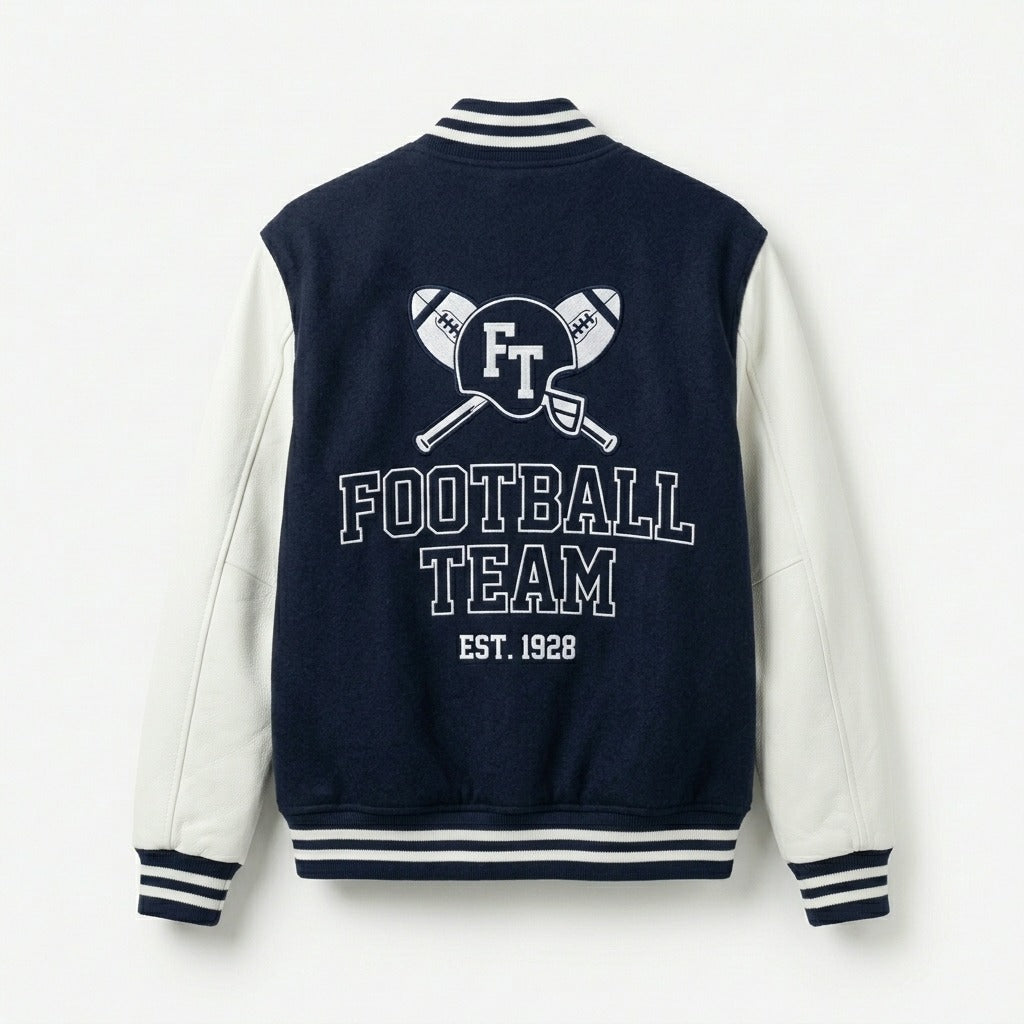 Football Team Varsity Jacket Navy & White Letterman Jacket by DesignMyVarsity