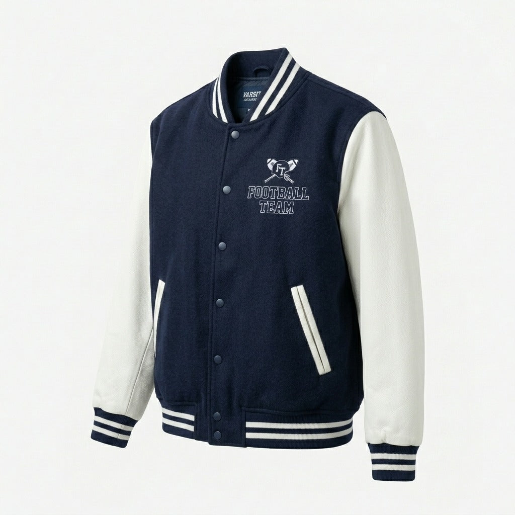 Football Team Varsity Jacket Navy & White Letterman Jacket by DesignMyVarsity