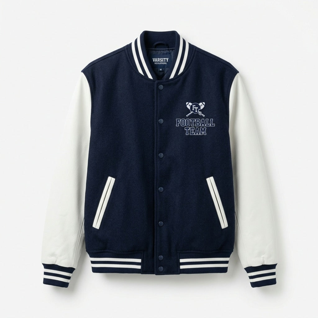 Football Team Varsity Jacket Navy & White Letterman Jacket by DesignMyVarsity