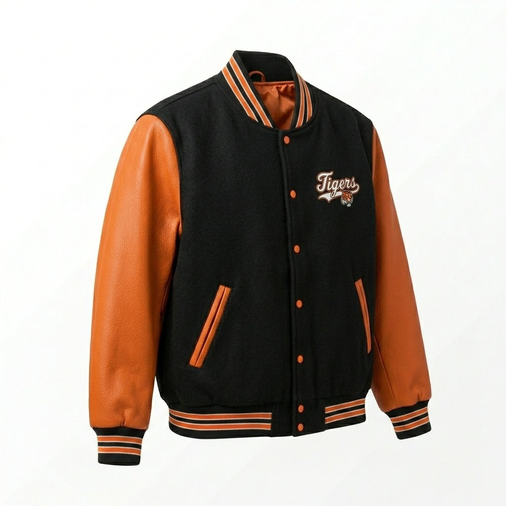 Tigers Varsity Jacket Black & Orange Letterman with Tiger Emblem by DesignMyVarsity