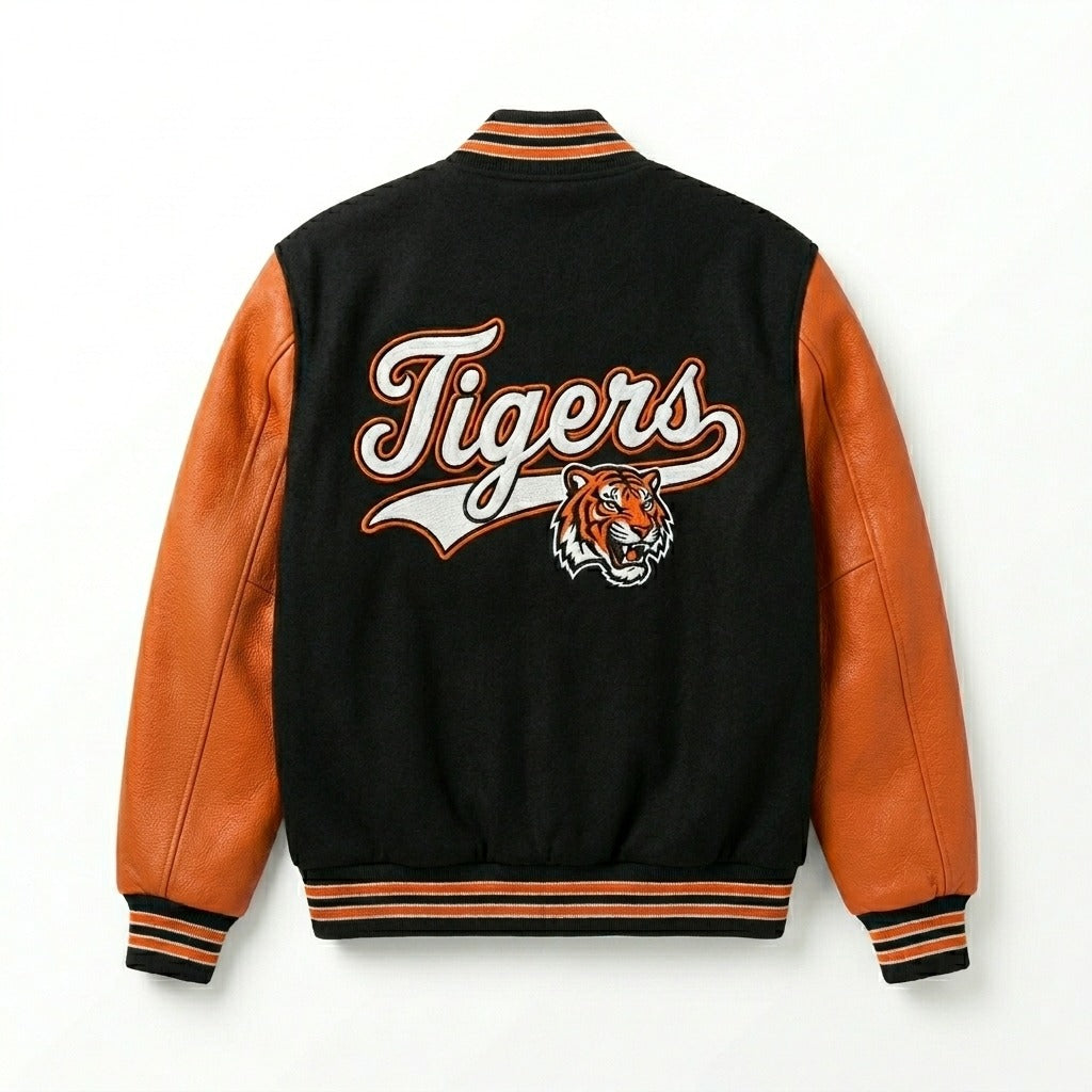 Tigers Varsity Jacket Black & Orange Letterman with Tiger Emblem by DesignMyVarsity
