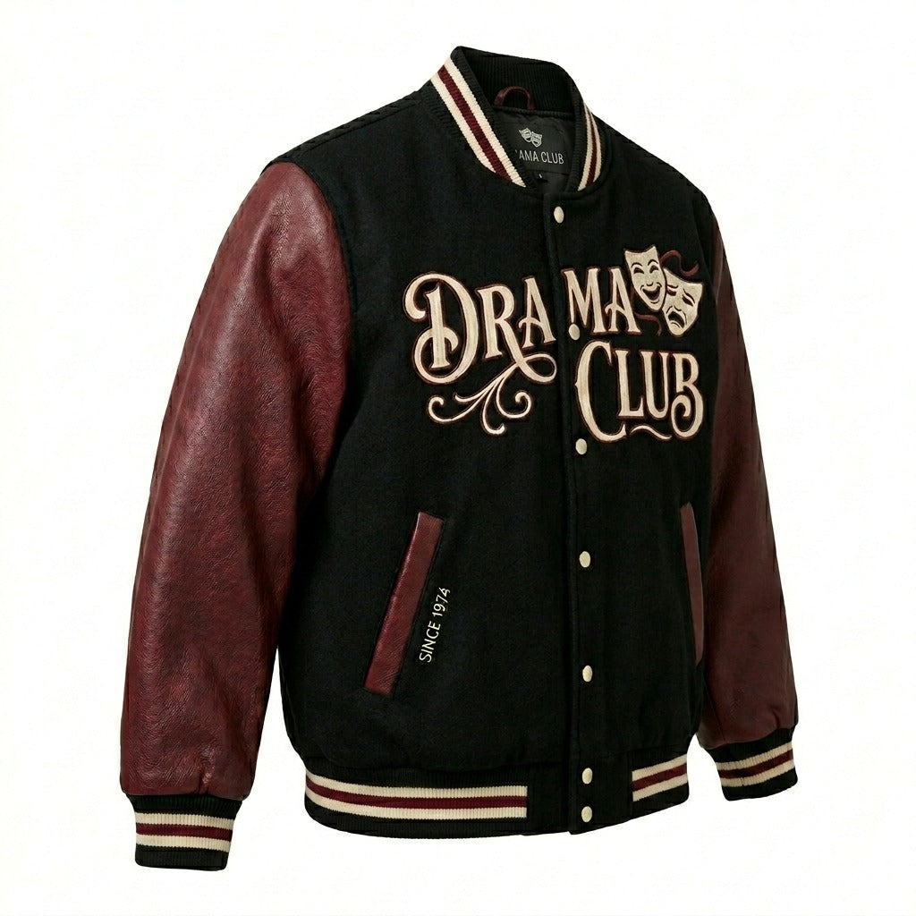 Drama Club Varsity Jacket Black & Burgundy Letterman Jacket by DesignMyVarsity