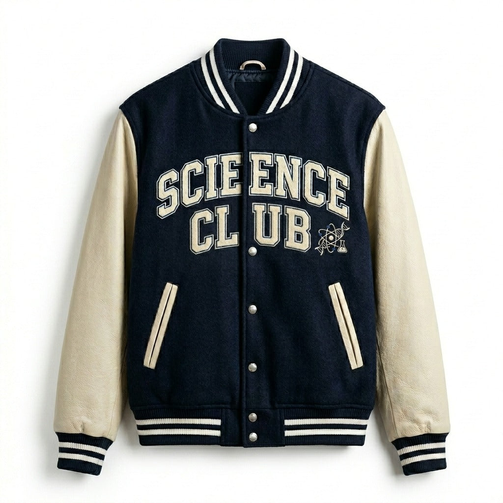 Science Club Varsity Jacket Navy & Cream Letterman Jacket by DesignMyVarsity