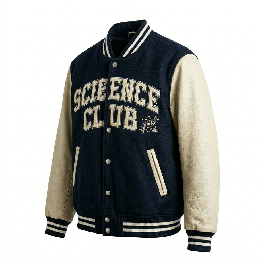 Science Club Varsity Jacket Navy & Cream Letterman Jacket by DesignMyVarsity