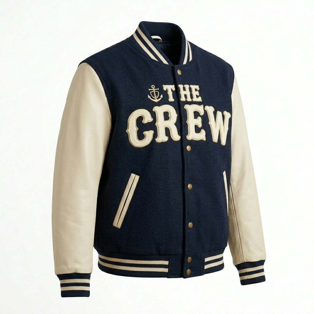 The Crew Varsity Jacket Navy & Cream Letterman Jacket by DesignMyVarsity