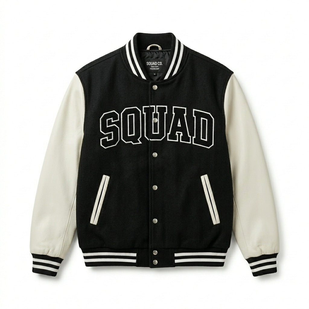Squad Varsity Jacket Black & White Letterman Jacket by DesignMyVarsity