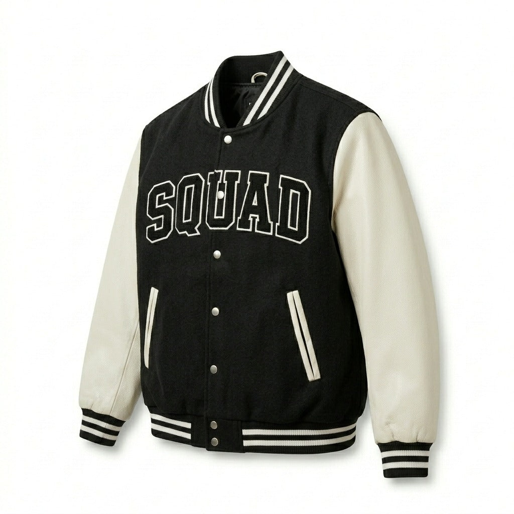 Squad Varsity Jacket Black & White Letterman Jacket by DesignMyVarsity