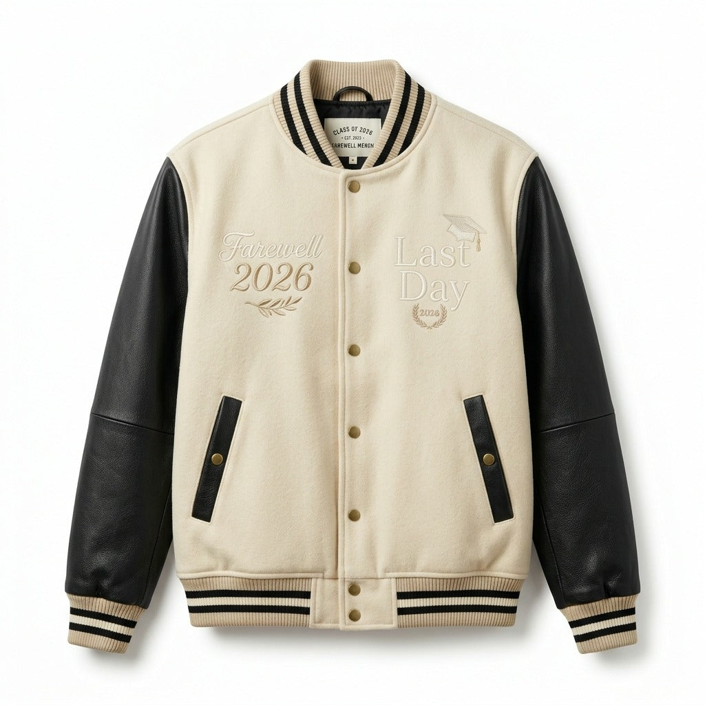 Class of 2026 Farewell Varsity Jacket Beige & Black Letterman Jacket by DesignMyVarsity